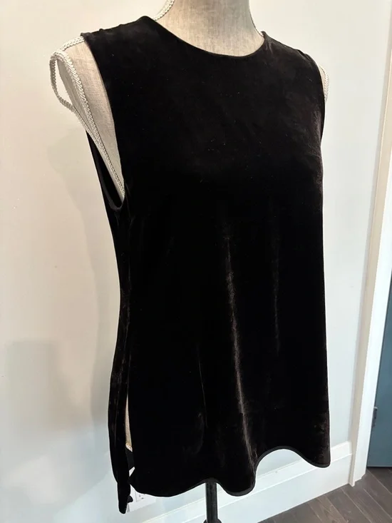 Theory Black Velvet Silk Blend Sleeveless Shell Top High Low Large - Picture 5 of 14